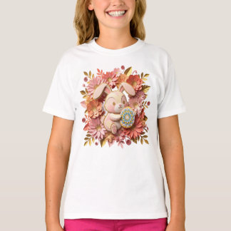 Beautiful 3D Paper Cut Easter Bunny with Floral Wr T-Shirt