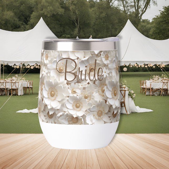 Beautiful 3D White Gardenia Bridal  Thermal Wine Tumbler (Creator Uploaded)