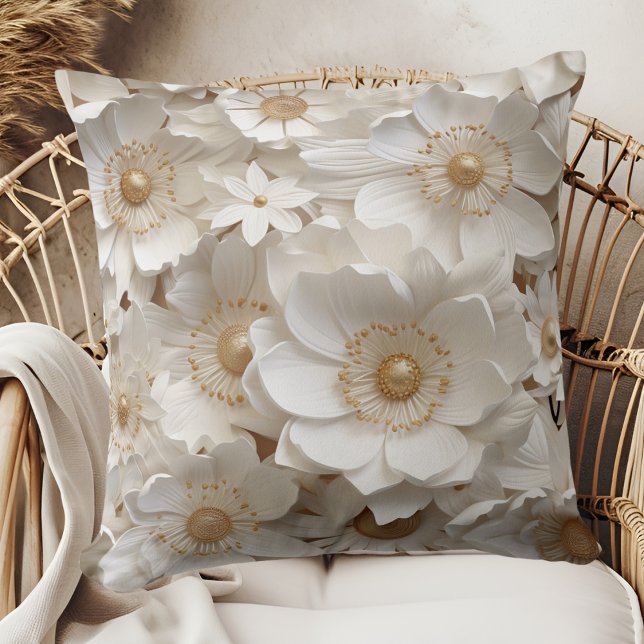 Beautiful 3D White Gardenia Bridal  Throw Pillow (Creator Uploaded)