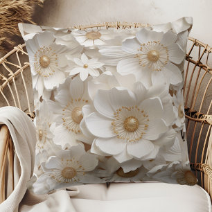 Beautiful 3D White Gardenia Bridal Throw Pillow