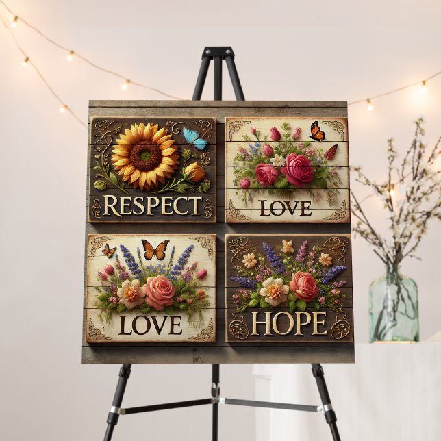 Beautiful 3D Wooden Signs with Uplifting Floral  (In Situ (Stand))