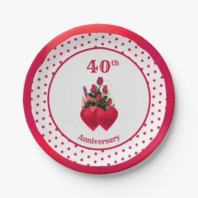 Beautiful 40th Anniversary Paper Plates (Front)
