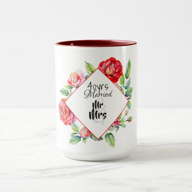 Beautiful 40th Wedding Anniverary Rube Red Roses Mug (Center)