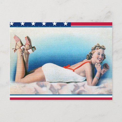 Beautiful 4th of July  Vintage pin up girl  Postcard