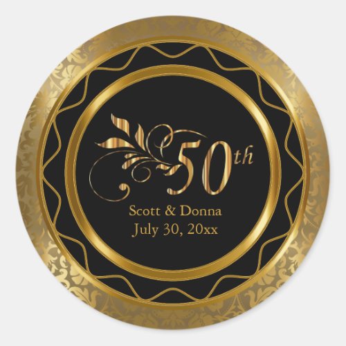 Beautiful 50th Golden Wedding Anniversary Classic Round Sticker