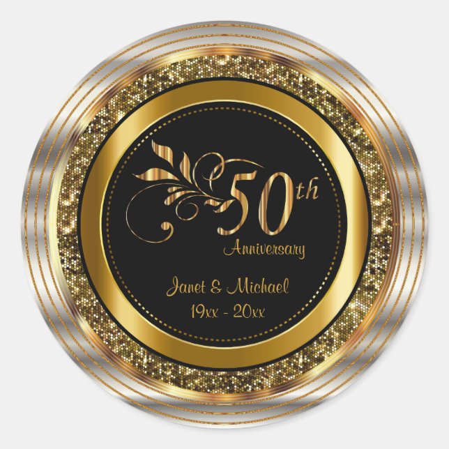 Beautiful 50th Golden Wedding Anniversary Classic Round Sticker (Front)
