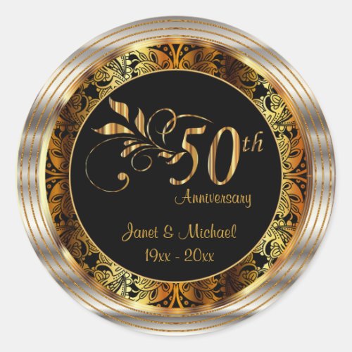 Beautiful 50th Golden Wedding Anniversary Classic Round Sticker