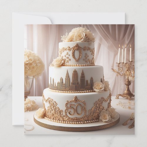 BEAUTIFUL 50TH WEDDING ANNIVERSARY CAKE  INVITATION