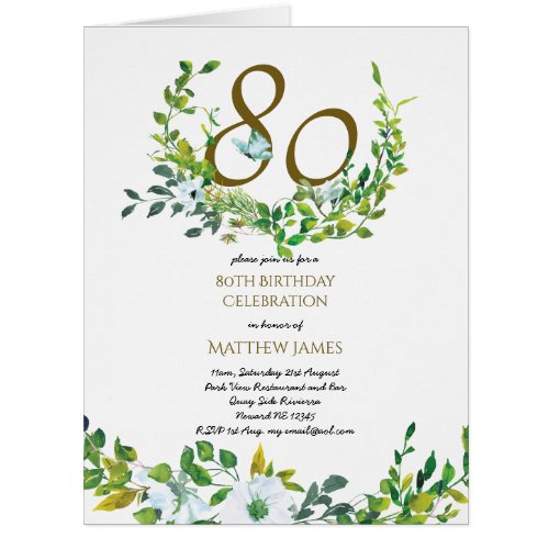 Beautiful 80th Birthday Folded Card Program Invite