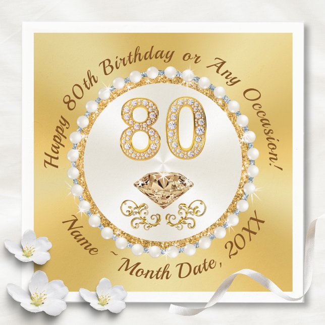 Beautiful, 80th Birthday Napkins, Personalized Napkins (80th birthday napkins. Beautiful addition to your, 80th birthday table decorations. 80th birthday.)