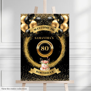 Beautiful 80th Birthday Poster Black Gold Design
