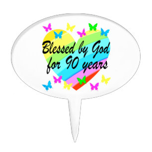 BEAUTIFUL 90TH CHRISTIAN BIRTHDAY PRAYER DESIGN CAKE TOPPER