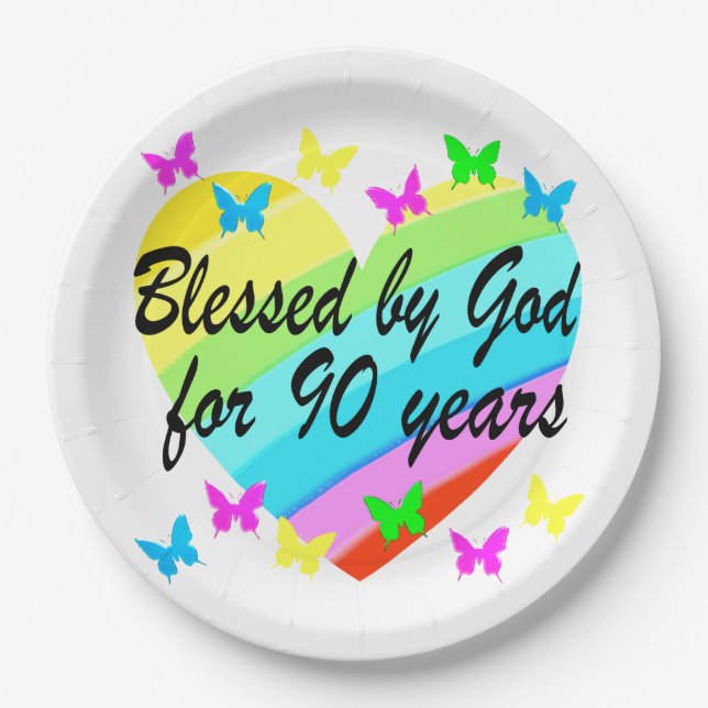 BEAUTIFUL 90TH CHRISTIAN BIRTHDAY PRAYER DESIGN PAPER PLATES (Front)