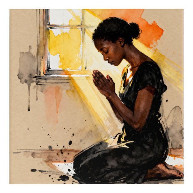 Beautiful Abstract African=American Woman Praying Acrylic Print (Front)