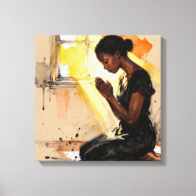 Beautiful Abstract African=American Woman Praying Canvas Print (Front)
