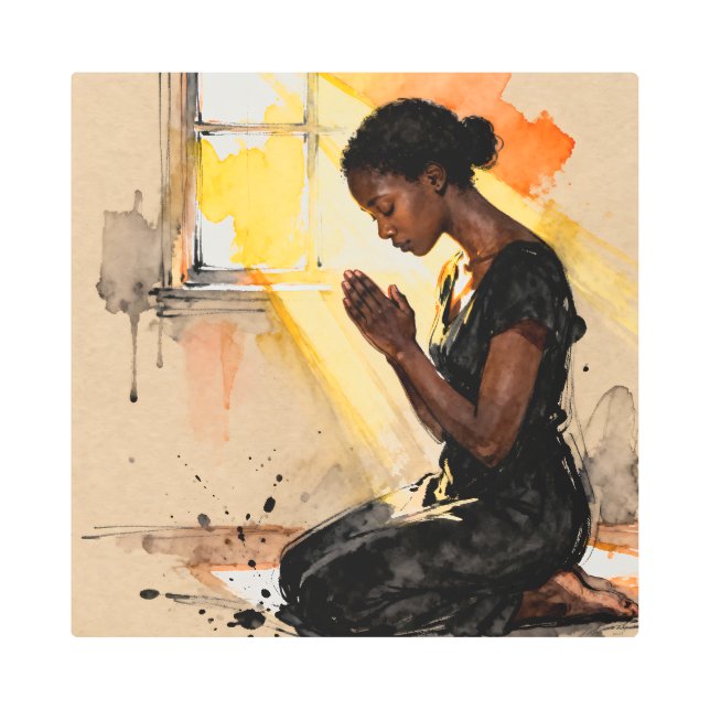 Beautiful Abstract African=American Woman Praying Metal Print (Front)