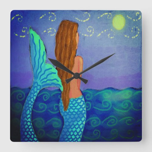 Beautiful Abstract Art Mermaid Square Wall Clock