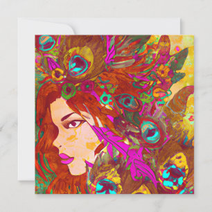 Beautiful Abstract Art Women with Feathers Card