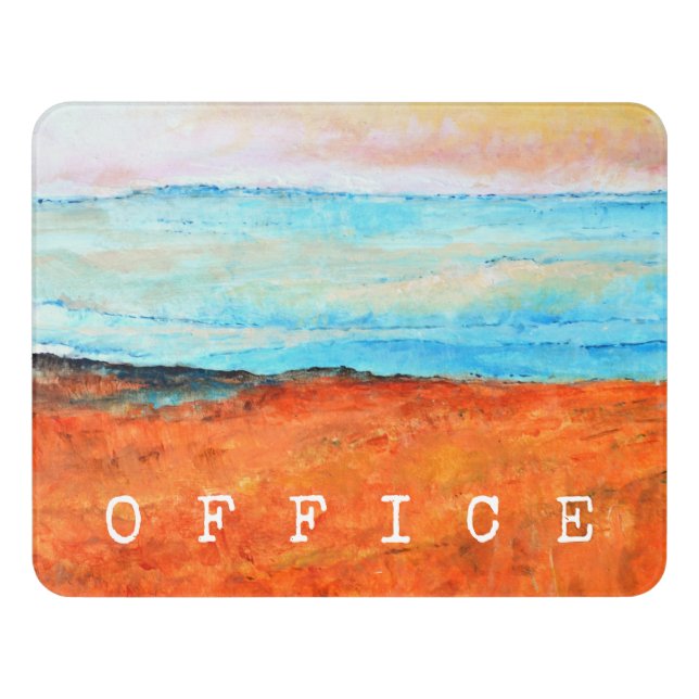 Beautiful Abstract Beach Painting Orange Blue Door Sign (Contemporary Front)