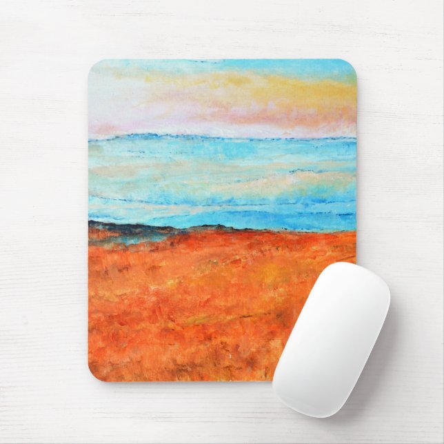 Beautiful Abstract Beach Painting Orange Mouse Pad (With Mouse)