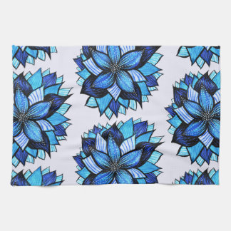 Beautiful Abstract Blue Flower Ink Drawing Pattern Towel