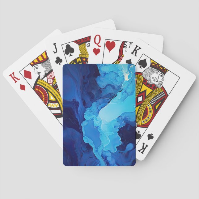 Beautiful Abstract Blue Modern Artistic Fluid Art Poker Cards (Back)