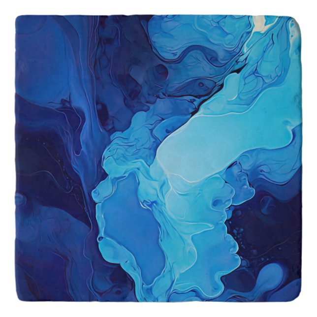 Beautiful Abstract Blue Modern Artistic Fluid Art Trivet (Front)