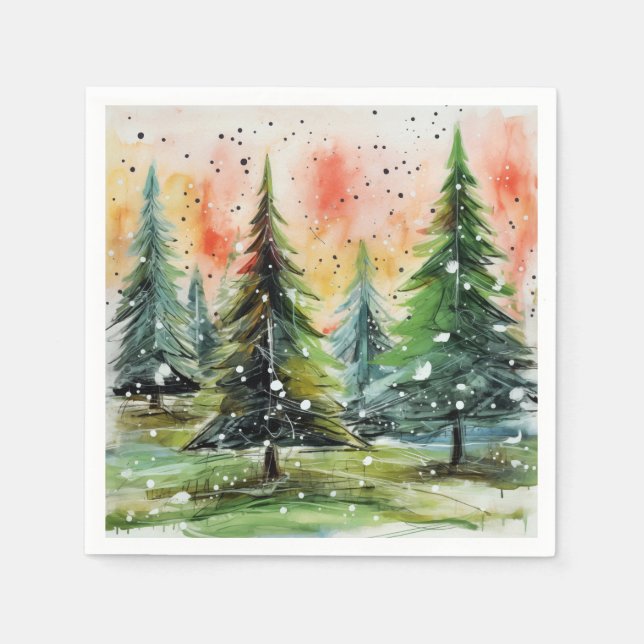 Beautiful Abstract Christmas Trees Glowing Sky Napkins (Front)