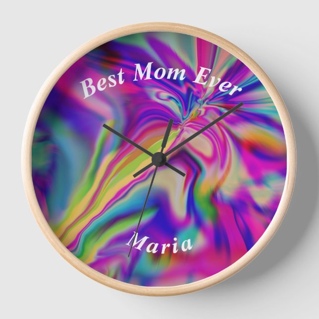 Beautiful Abstract Colorful Marble Liquified  Clock (Front)