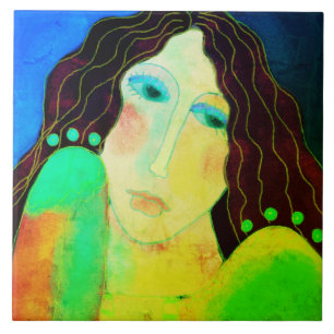 Beautiful Abstract Digital Portrait of a Woman Ceramic Tile