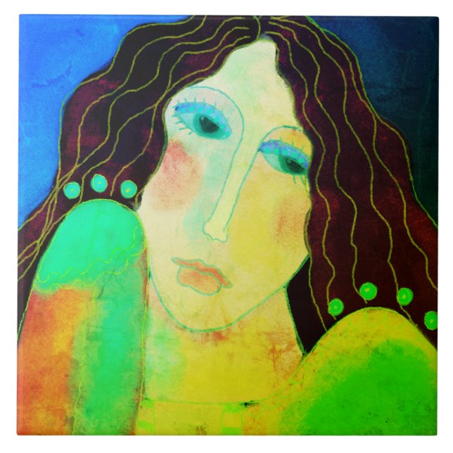 Beautiful Abstract Digital Portrait of a Woman Ceramic Tile (Front)