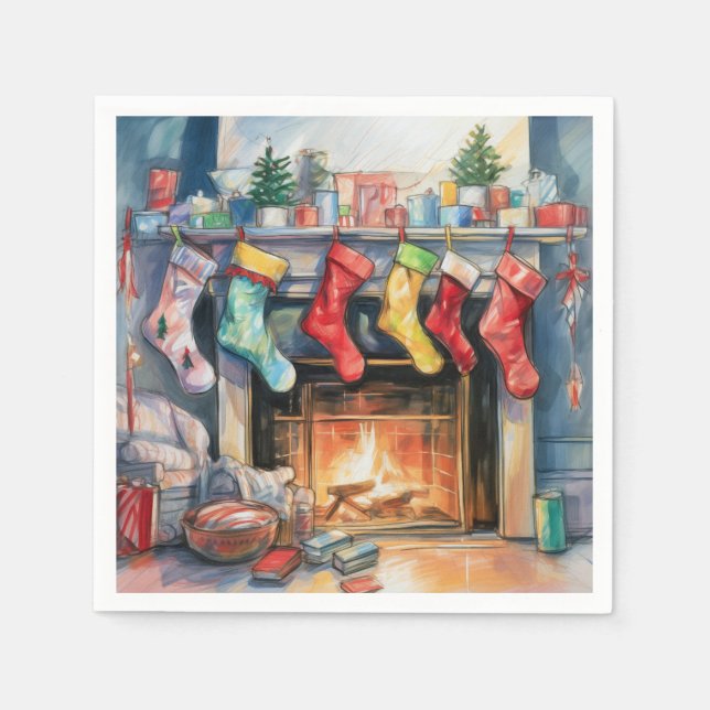 Beautiful Abstract Fireplace Stockings  Napkins (Front)