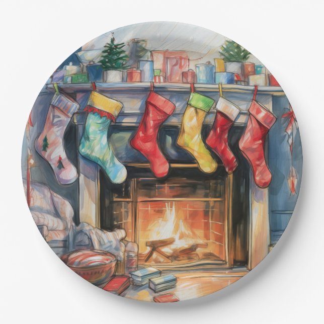 Beautiful Abstract Fireplace Stockings  Paper Plates (Front)