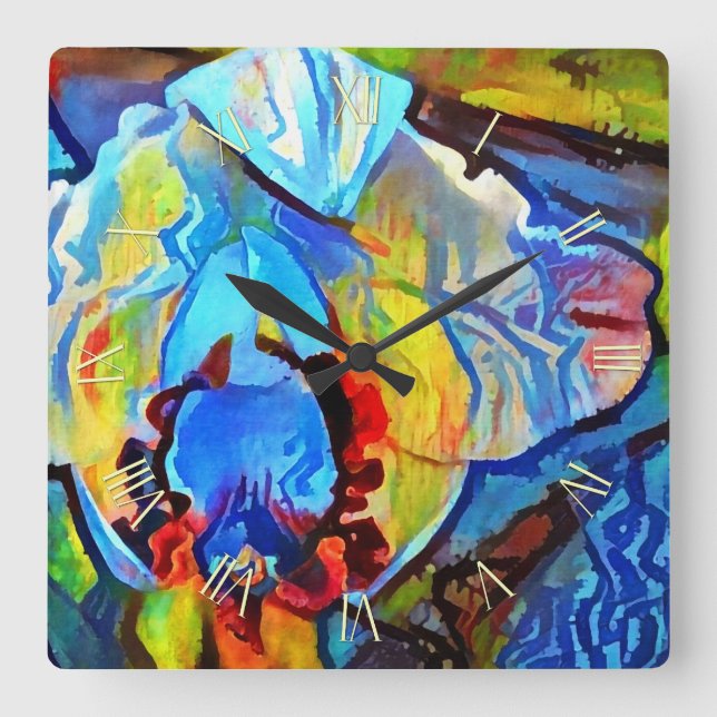 Beautiful abstract flower square wall clock (Front)