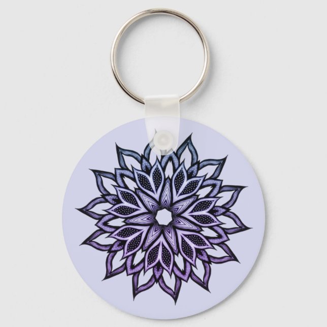 Beautiful Abstract Flower Violet Keychain (Front)