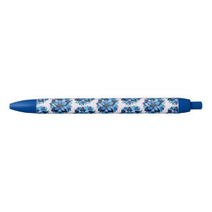 Beautiful Abstract Hand Drawn Blue Flower Pattern Pen