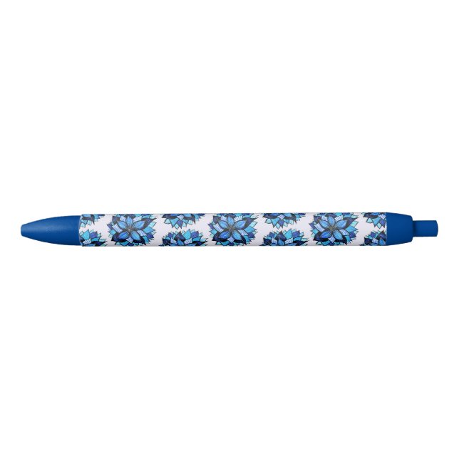 Beautiful Abstract Hand Drawn Blue Flower Pattern Pen (Front)