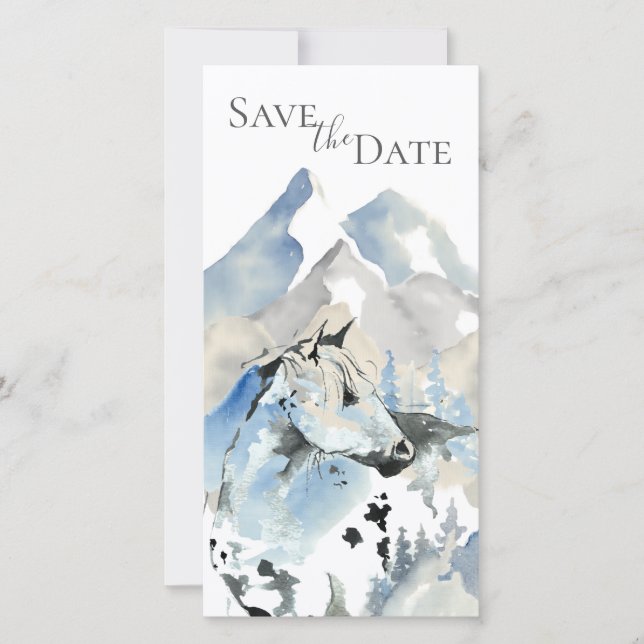 Beautiful Abstract Horse and Mountains Wedding Save The Date (Front)