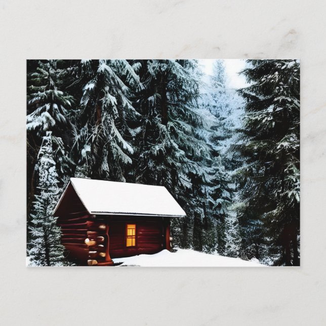 Beautiful Abstract Little Winter Cabin Postcard (Front)