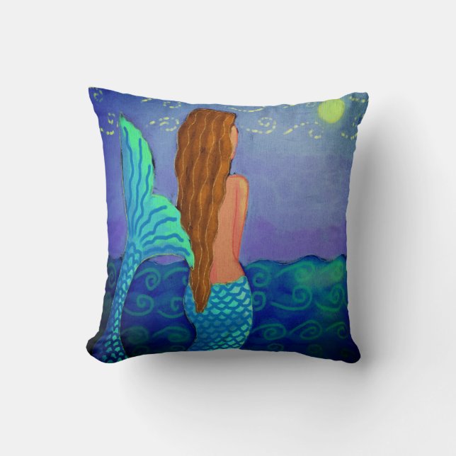 Beautiful Abstract Mermaid Painting Throw Pillow (Front)