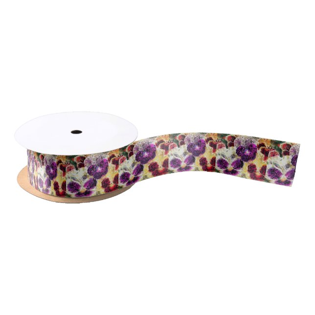 Beautiful Abstract Pansies Flowers Design Satin Ribbon (Spool)