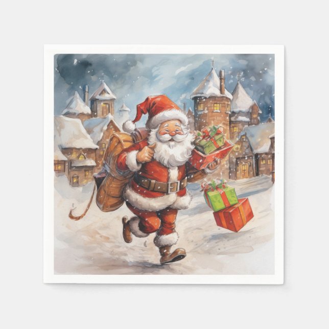 Beautiful Abstract Running Santa Claus Gifts Napkins (Front)