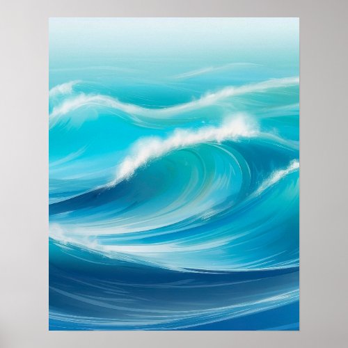 Beautiful abstract Soft Blue Ocean Waves Splash  Poster