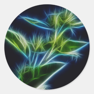 Beautiful Abstract Teal Lime Green Flower Art Classic Round Sticker