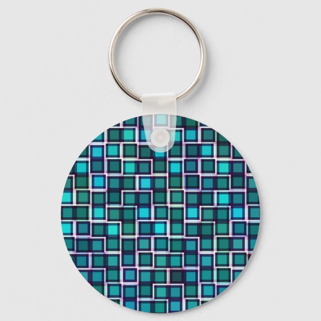 Beautiful Abstract Tile Pattern in Blue Keychain (Front)