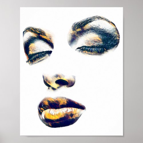 Beautiful Abstract Womans face gold makeup beauty  Poster
