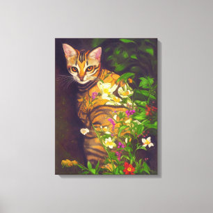 Beautiful Abyssinian Cat in a Midnight Garden   Canvas Print