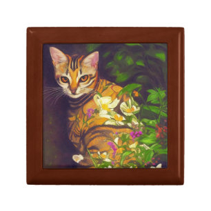 Beautiful Abyssinian Cat in a Midnight Garden  Gift Box