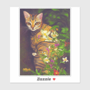 Beautiful Abyssinian Cat in a Midnight Garden Sticker