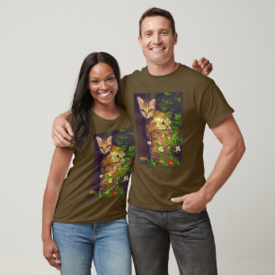 Beautiful Abyssinian Cat in a Midnight Garden T-Shirt